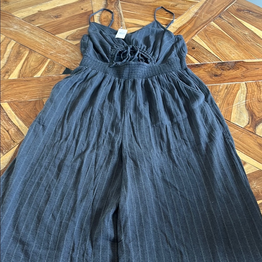 Brand New, w/Tags American Eagle Tie Front Black Striped Jumpsuit- Large